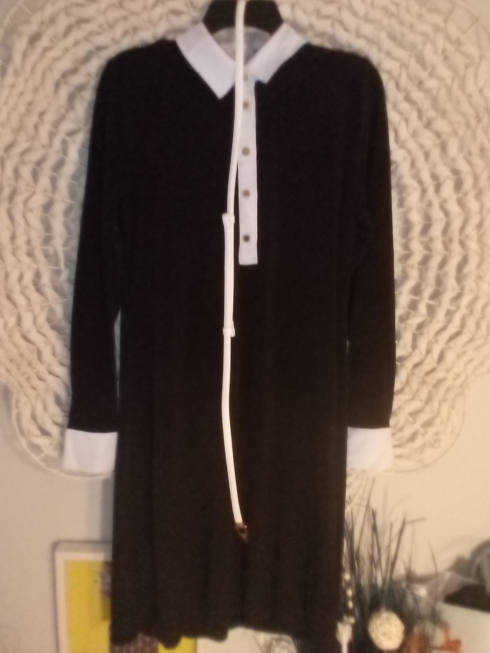 Ivanka Trump Black Dress with White Collar and Gold Buttons